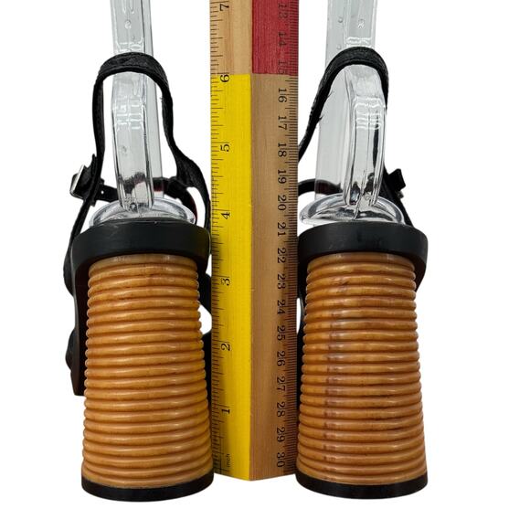 Jeffrey Campbell Funky Sandal Spiral SZ 9 Women’s Black 70s Leather Ridged Heel - Picture 6 of 12